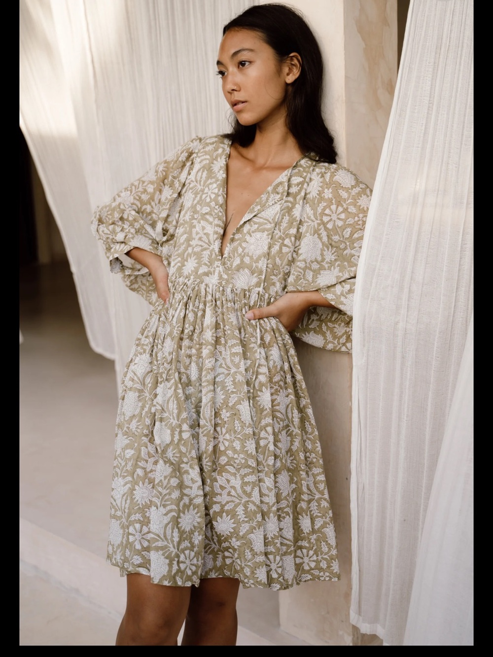 Daughters of India KYRA MINI DRESS ~ OLIVE Retail $179 XS
